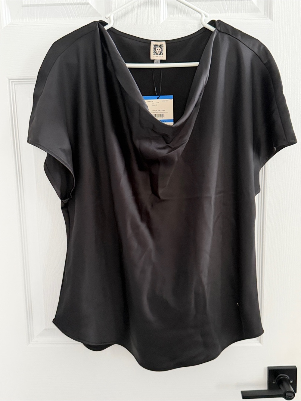 Anne Klein Black Draped Cowl Neck Satin Feel Top - Women